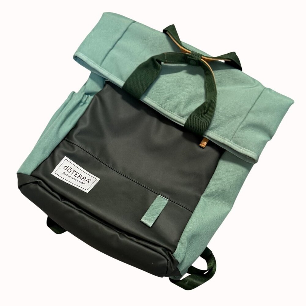 dōTERRA Square Modern Backpack Purse Sage Green Travel Bag Straps Canvas Unisex